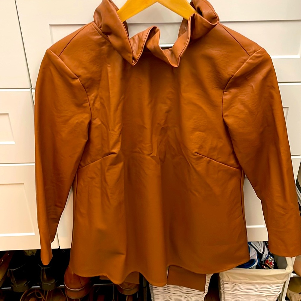 Never worn Cognac Leather Faye blouse by Tuckernuck